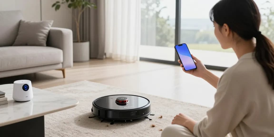 Roborock 2026 robot vacuum efficiently cleaning a modern living room showcasing tech-savvy lifestyle.