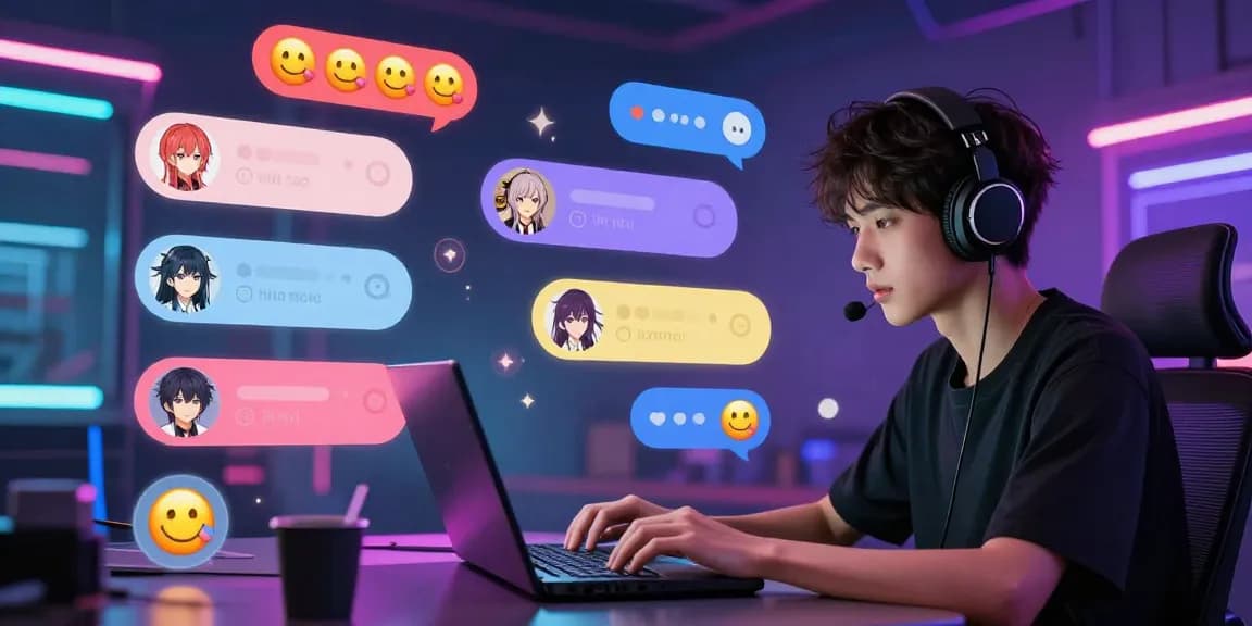 Vibrant anime characters engaging in hentai chat on a digital interface, showcasing interactive conversations.