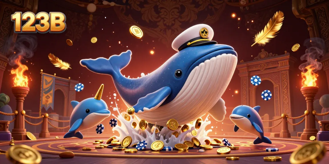 Engage with 123B's dynamic casino scene featuring a whale, narwhal, and dolphins in action.