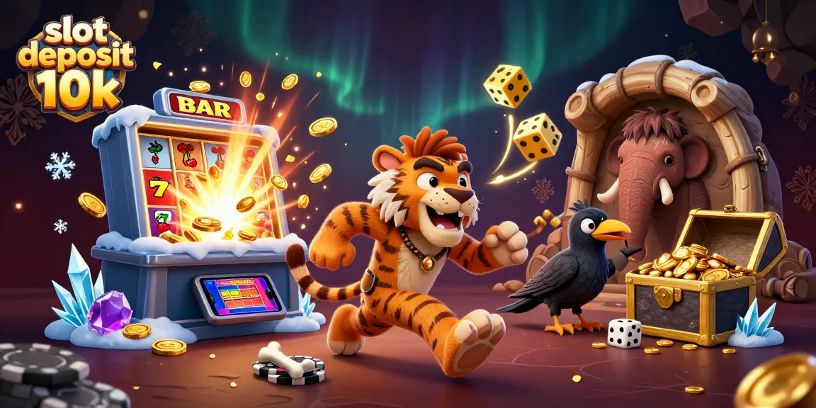 Experience thrilling action with slot deposit 10k amid a colorful casino scene featuring cartoon characters and dynamic game elements.