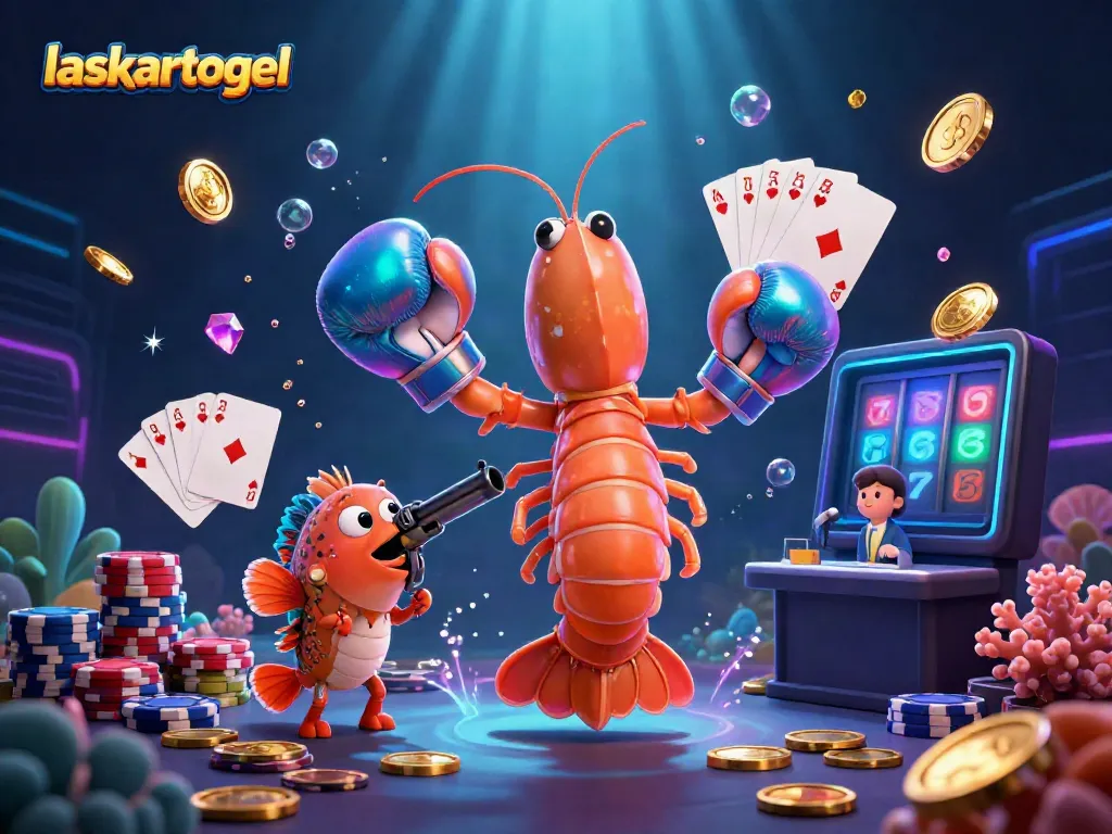 Experience the thrill of laskartogel with dynamic characters and exciting casino elements in vibrant 3D illustration.