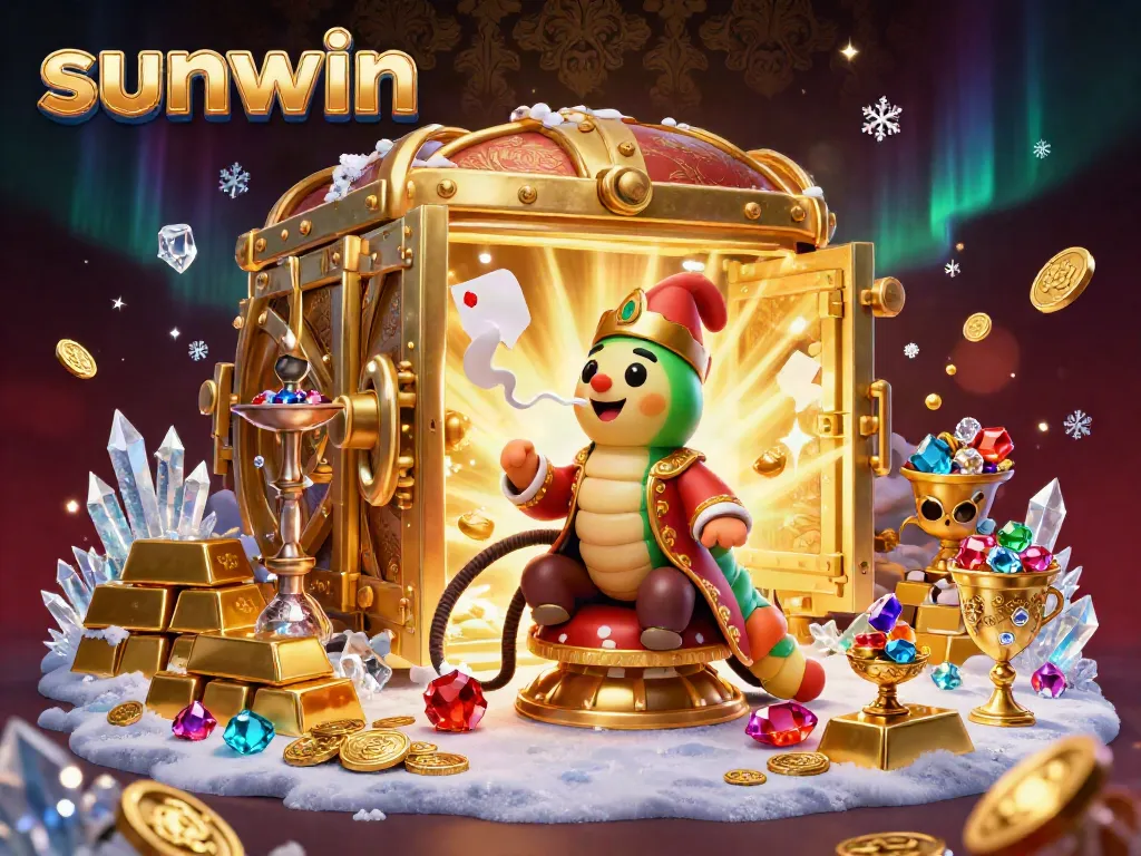 Experience the thrilling world of sunwin with a vibrant 3D casino scene filled with treasure and gaming excitement.
