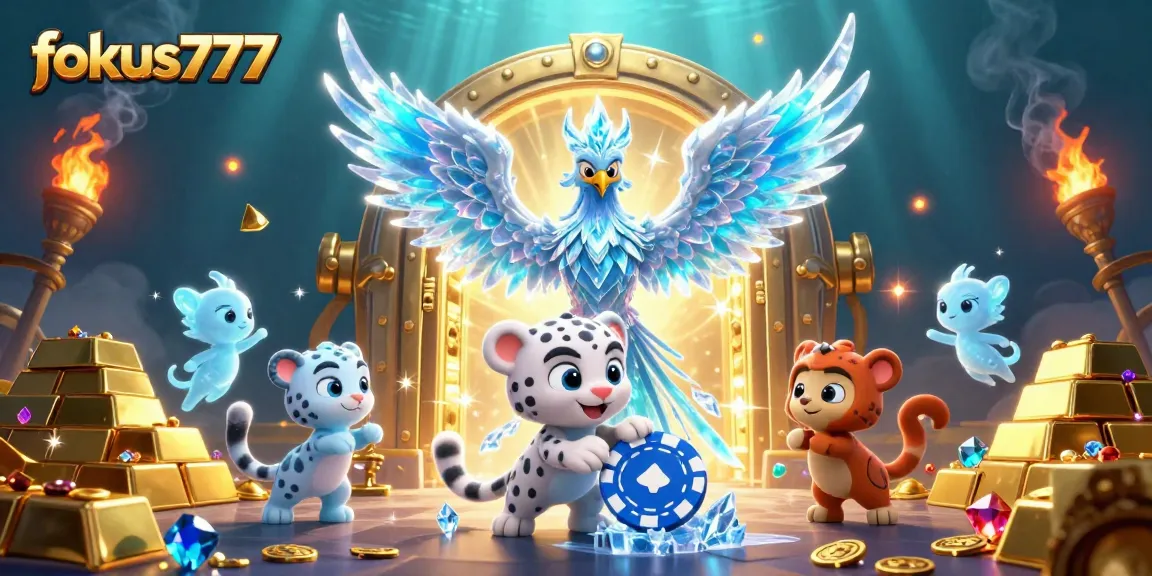 Experience exciting gameplay at fokus777 with a magical ice phoenix and treasures glimmering.