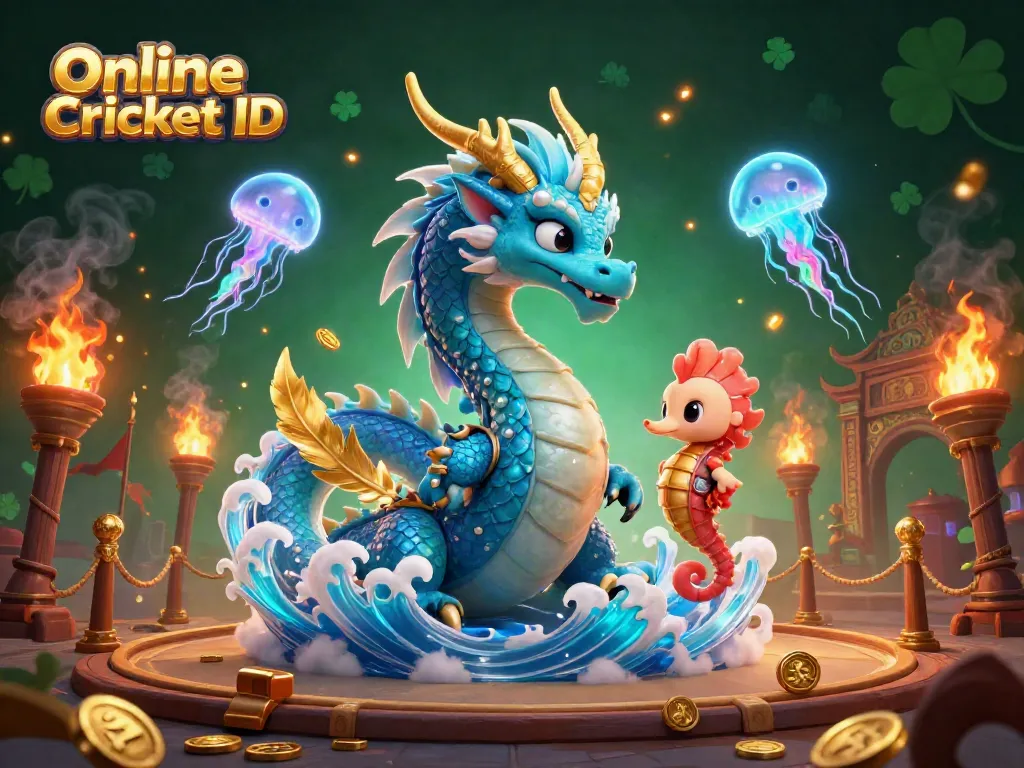 Engage in thrilling bets with an Online Cricket ID, highlighted by dynamic creatures and casino elements.