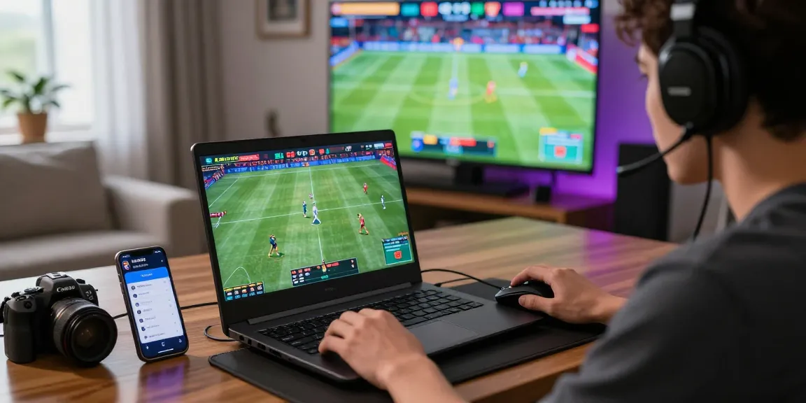 Immersive online gaming atmosphere showcasing lotus365 live betting excitement with vibrant screens and accessories.