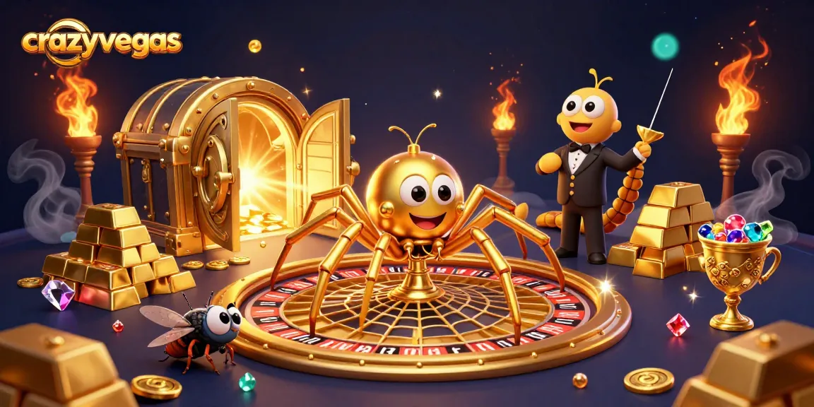 Experience crazyvegas as a golden spider spins a roulette-style web with dazzling treasures.