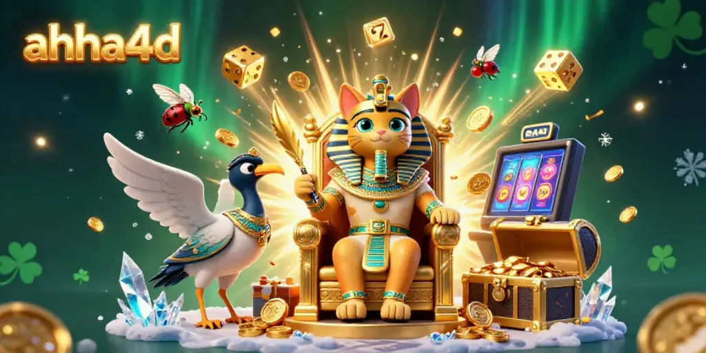Slot gacor ahha4d dengan kucing firaun dan iklan jackpot yang menarik.