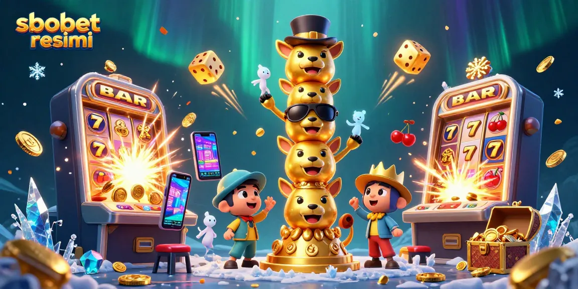 Bettors explore sbobet resmi with vibrant 3D casino scene featuring dynamic game elements and golden totem