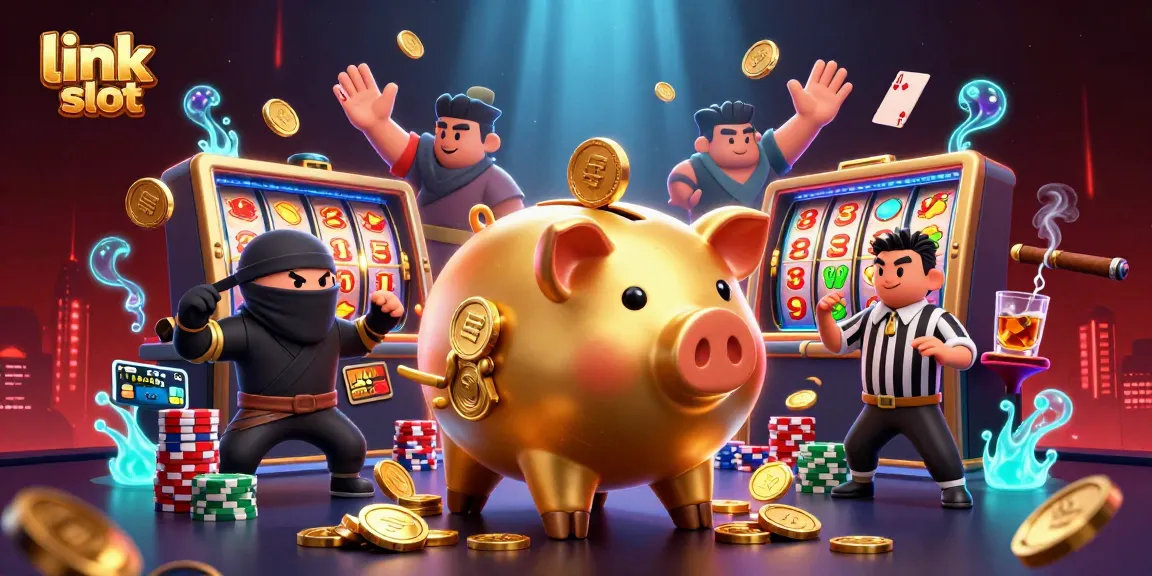 Experience link slot excitement with a golden piggy bank sumo wrestler and dynamic casino elements