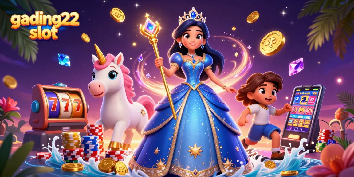 Experience thrilling gading22 slot action with enchanting characters in a vibrant casino setting.