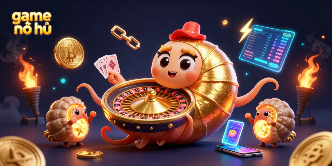 Spin the reels of game nổ hũ with a colorful 3D illustration showcasing exciting casino elements.