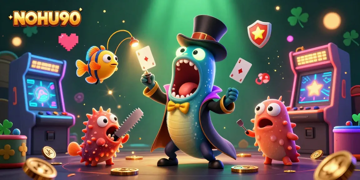 Join the excitement at NOHU90 with colorful games, showcasing magic in a vibrant casino scene.