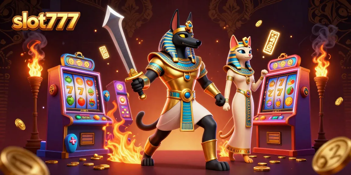 Slot777 memicu keberuntungan dengan mesin slot berwarna-warni, Anubis dan Bastet bersatu untuk kemenangan!