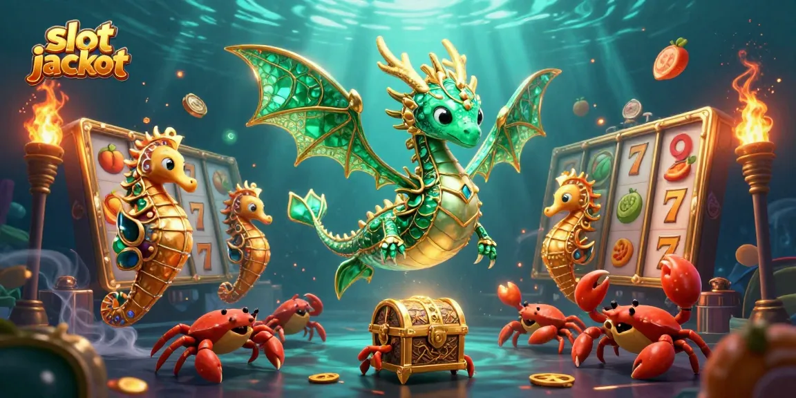 Putaran slot jackpot yang mengasyikkan dengan naga laut dan simbol keberuntungan bersinar.
