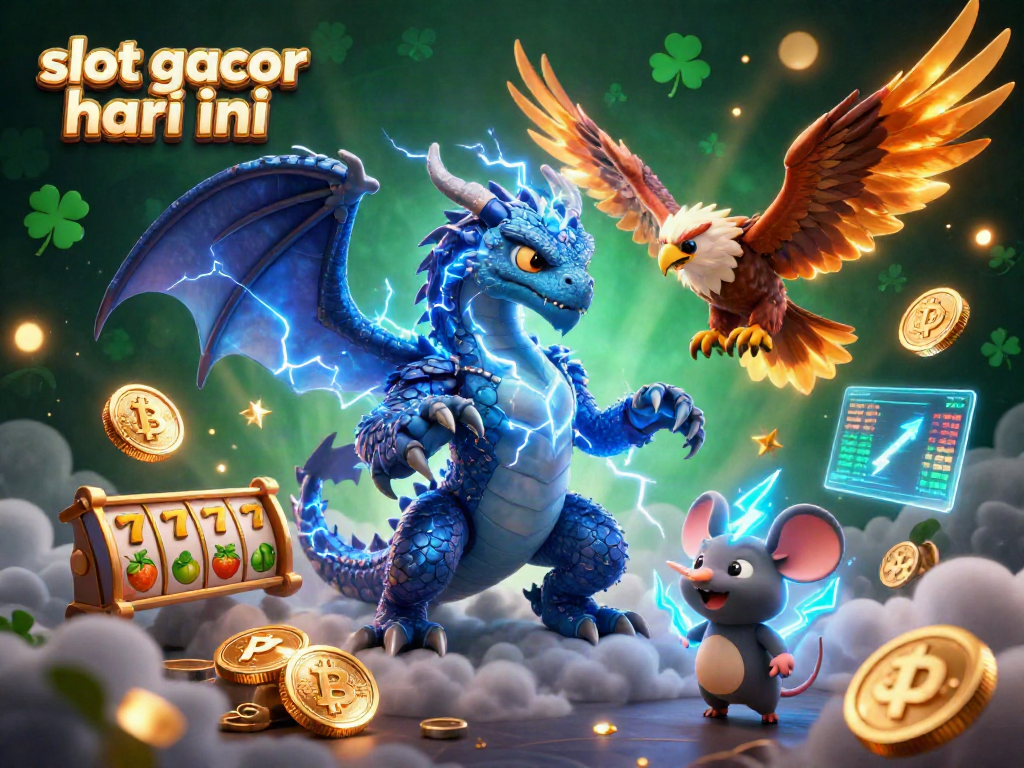 Engage with slot gacor hari ini through a vibrant 3D illustration of casino characters and crypto elements.