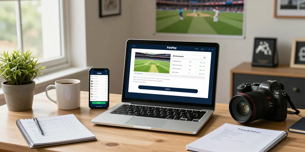 Engaged user utilizing FairPlay login while analyzing cricket match odds at home office.