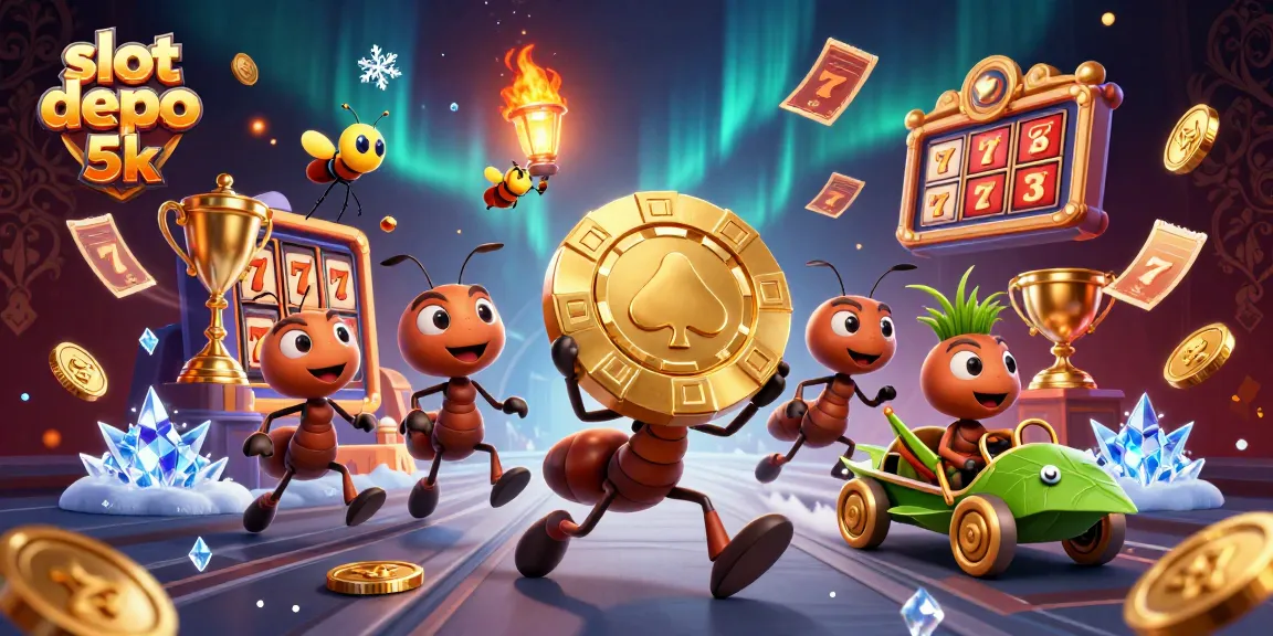 Experience the thrill of slot depo 5k with a race against time as cartoon ants steal a giant poker chip.
