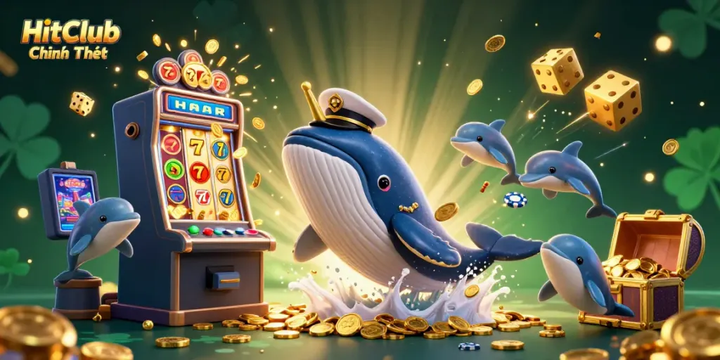 Experience thrilling gaming action at HitClub Chính Thức with vibrant 3D dolphin tricks and jackpot excitement.