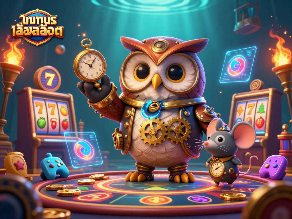 Engage with ทดลองเล่นสล็อต in an action-packed 3D gaming scene filled with vibrant casino elements.