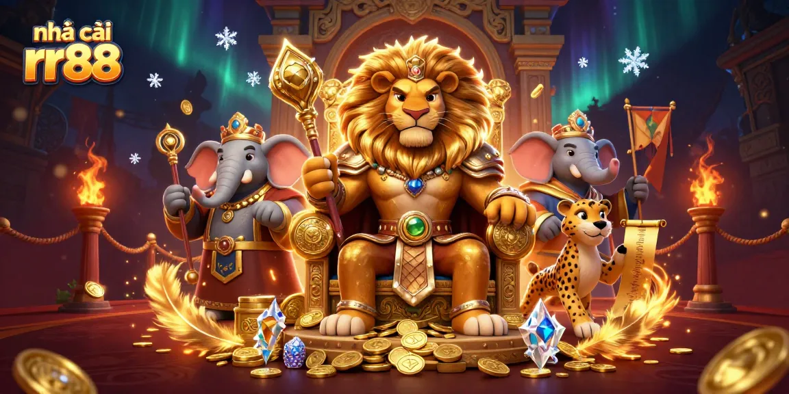 Experience vibrant gameplay at nhà cái rr88 with a majestic lion king and golden treasures.