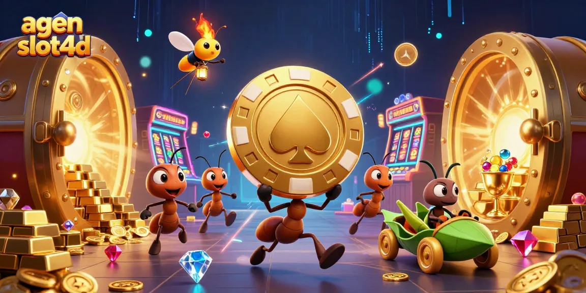 Join the adventure with agen slot4d as ants sneak golden chips through a vibrant casino heist.