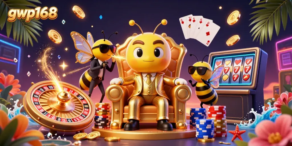 Visualisasi memukau gwp168 dengan jackpot mengesankan, koin emas dan kartu berkilau.