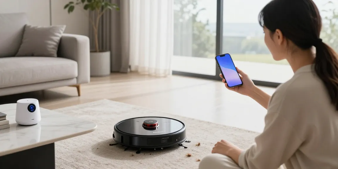 Roborock 2026 robot vacuum efficiently cleaning a modern living room showcasing tech-savvy lifestyle.