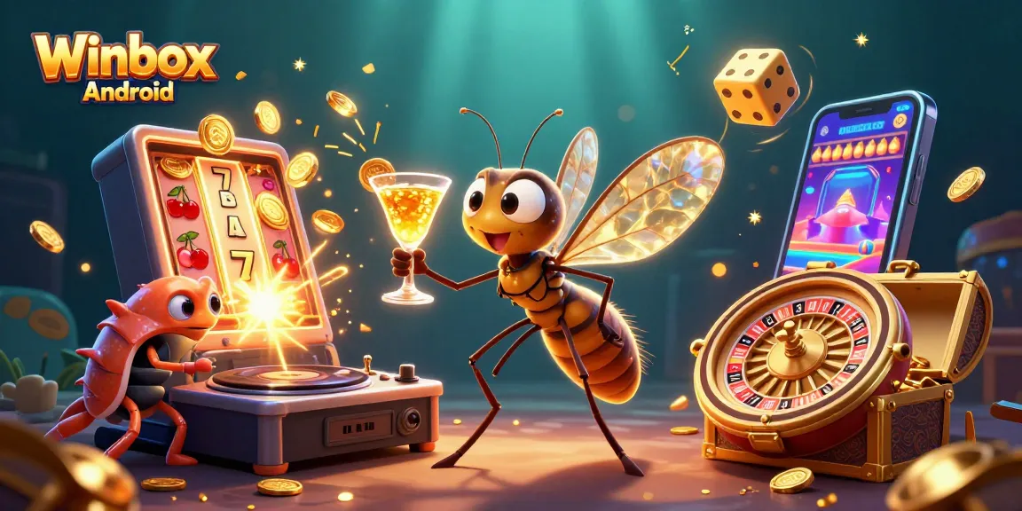 Winbox Android app showcased in a vibrant 3D casino scene filled with exciting gaming elements.