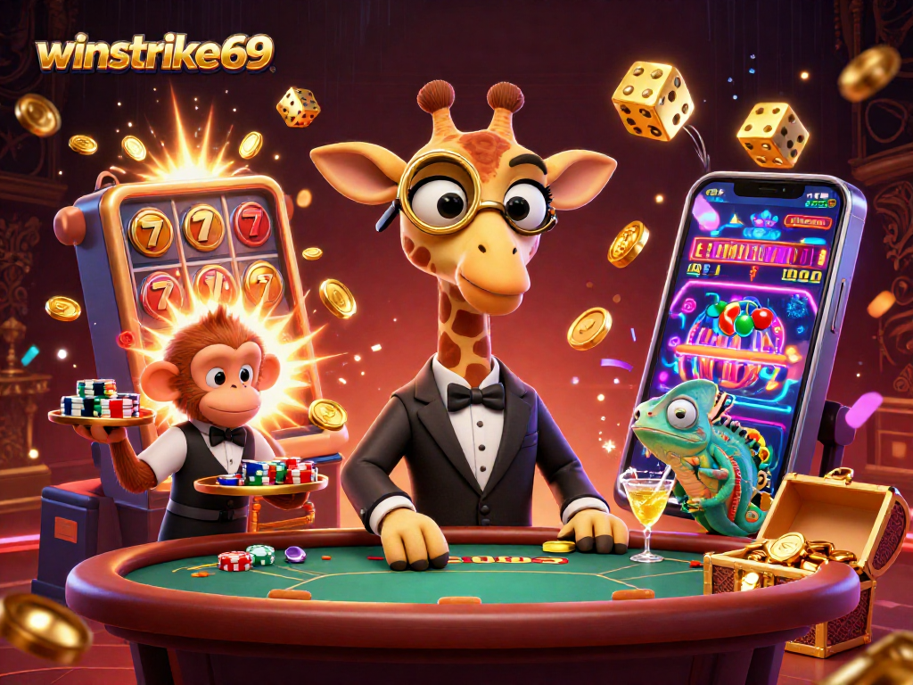 Experience the thrilling jackpot vibes at winstrike69 with dynamic casino action and vibrant characters!