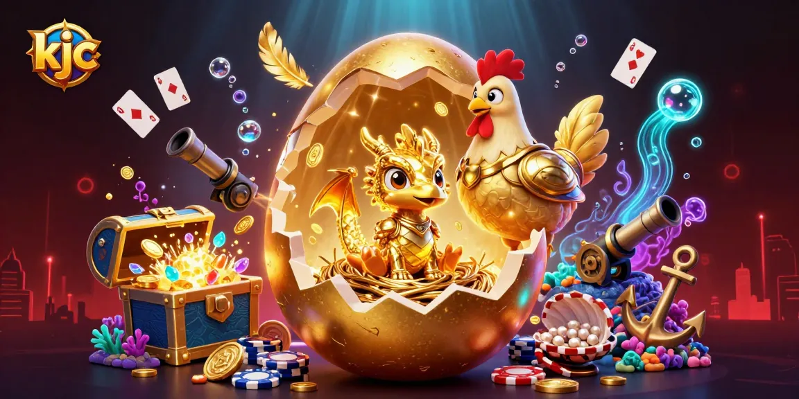 Experience thrilling gaming at KJC Casino with a dazzling baby dragon amidst poker chips.