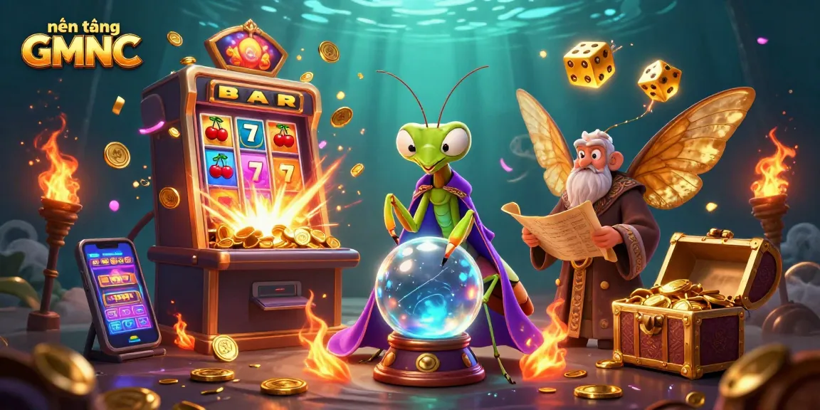 Experience the vibrant bonuses at nền tảng GMNC casino with captivating slot symbols and fortune tellers.