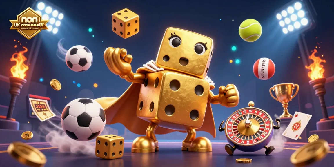 Experience vibrant gaming with non UK casinos accepting UK players featuring golden dice and dynamic sports elements.