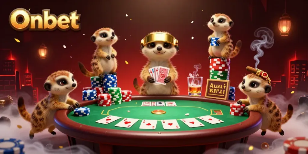 Experience Onbet's vibrant casino chaos with meerkats running the show, placing bets, and winning big!