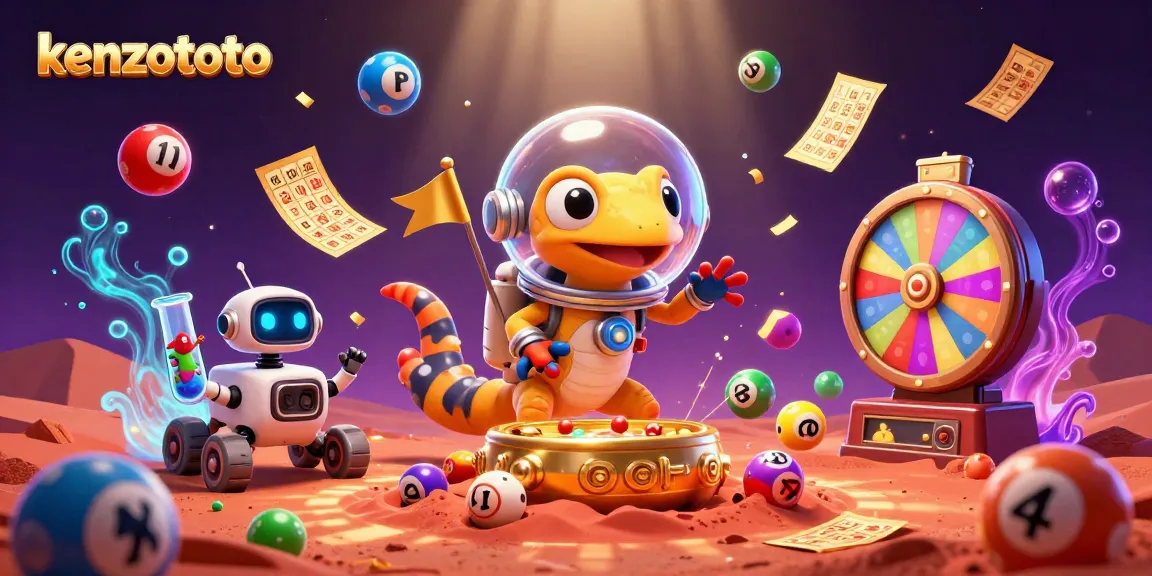Engage with kenzototo as a Martian gecko discovers a vibrant casino while dynamic lottery elements surround.