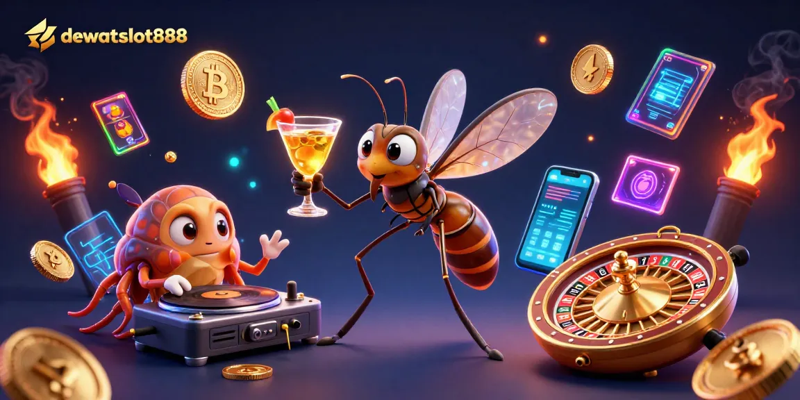 Menangkan slot gacor di dewataslot888 dengan ilustrasi kasino warna-warni dan elemen crypto yang menarik.