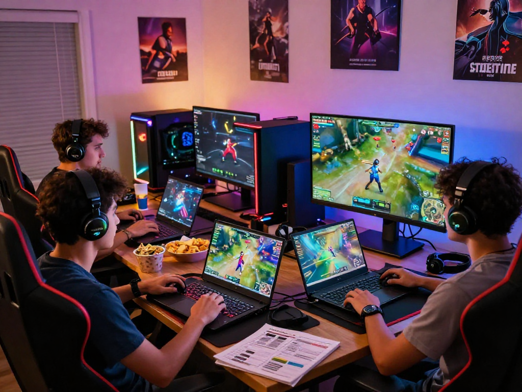 Engaging online gaming scene on mpocash.blog showcasing diverse gamers in action with vibrant LED lighting and gaming equipment.