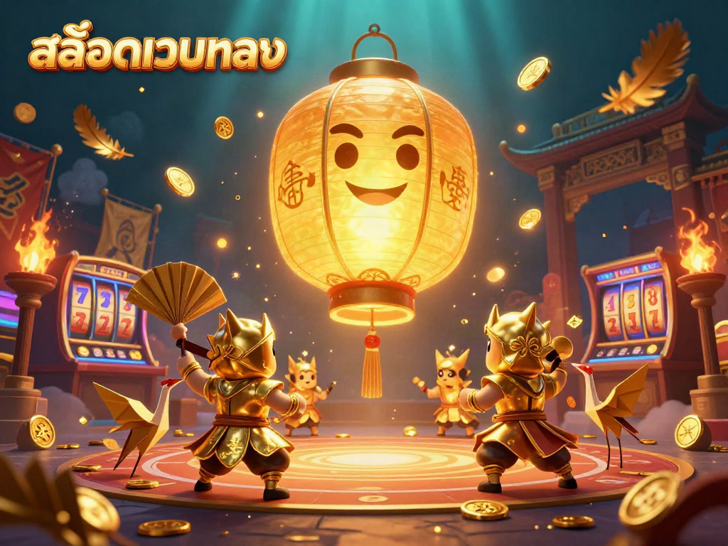 Experience the thrill of สล็อตเว็บตรง with a magical lantern spirit amidst golden casino elements.
