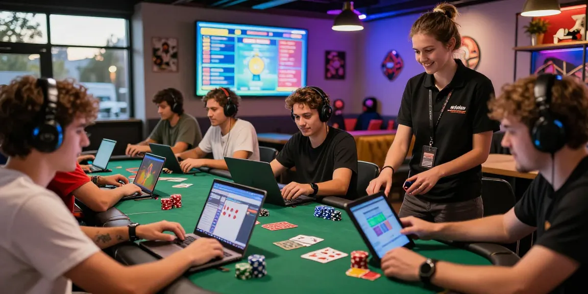 Exciting KO66 gaming café scene with players and vibrant atmosphere