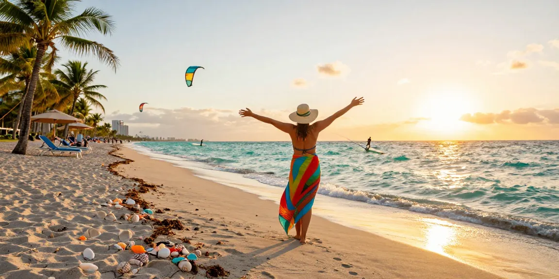 momen bahagia di pantai Miami dengan pemandangan indah saat matahari terbenam