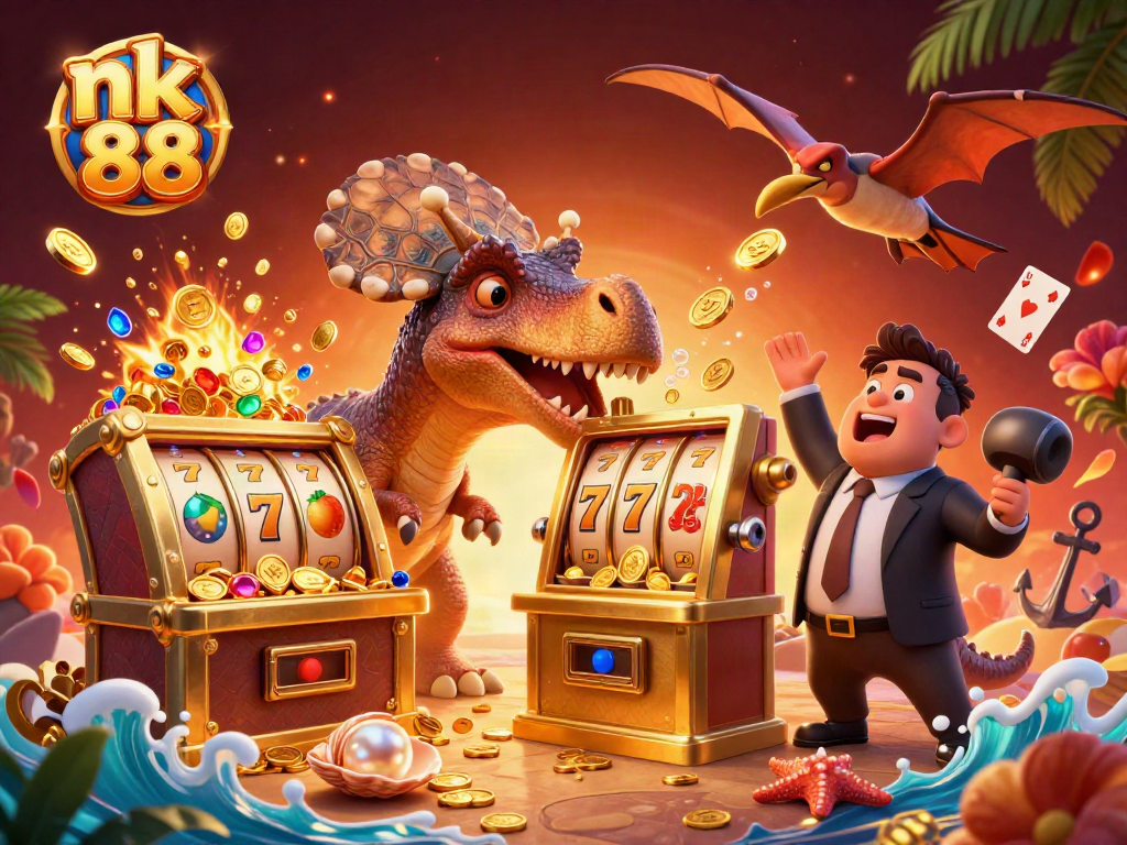 Feel the excitement of nk 88 as a pachycephalosaurus wins jackpots at a dynamic casino scene.