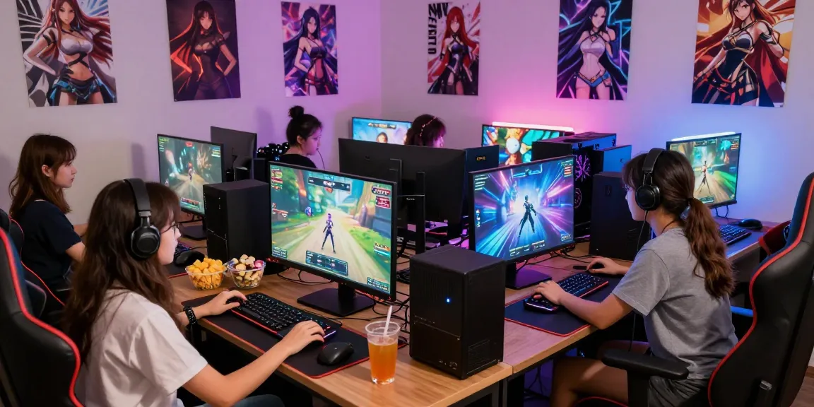 Exciting female hentai game scene with diverse gamers enjoying and engaging in colorful gameplay.