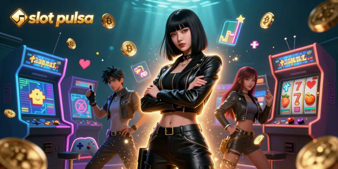 Experience thrilling slot pulsa gaming with a stunning Asian woman and dynamic casino elements.