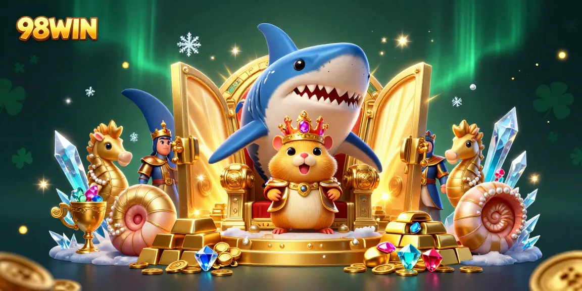 Engage with vibrant 98WIN gaming excitement featuring a tiny hamster king and golden treasures.