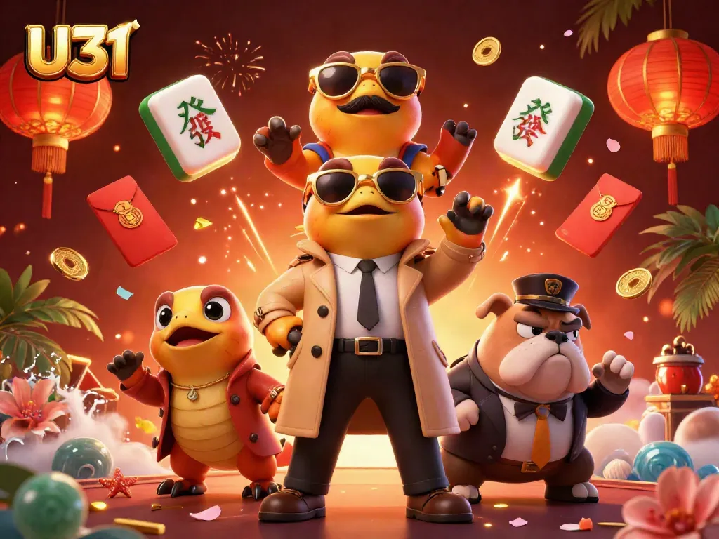 Experience the thrill of U31 gaming with vibrant 3D characters in a bustling casino.