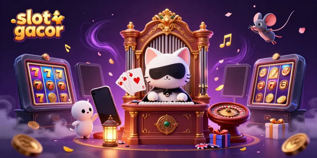 Engaging scene of slot gacor featuring a whimsical casino atmosphere with vibrant game elements.