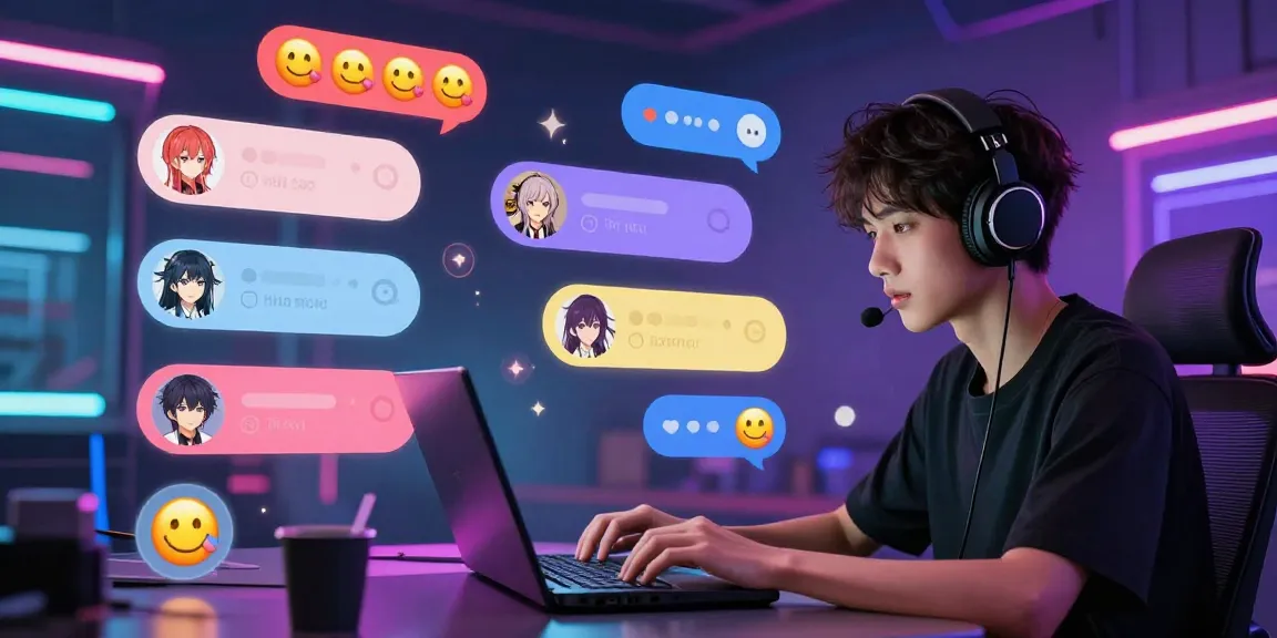 Vibrant anime characters engaging in hentai chat on a digital interface, showcasing interactive conversations.