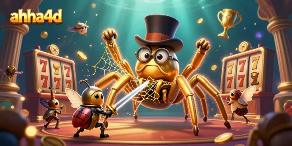 Ahha4d menampilkan tarantula emas dan kesatria kecil dalam perayaan slot yang megah.