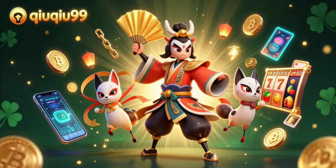 Engage in gambling action at qiuqiu99 with vibrant 3D casino art showcasing slots and digital currencies.