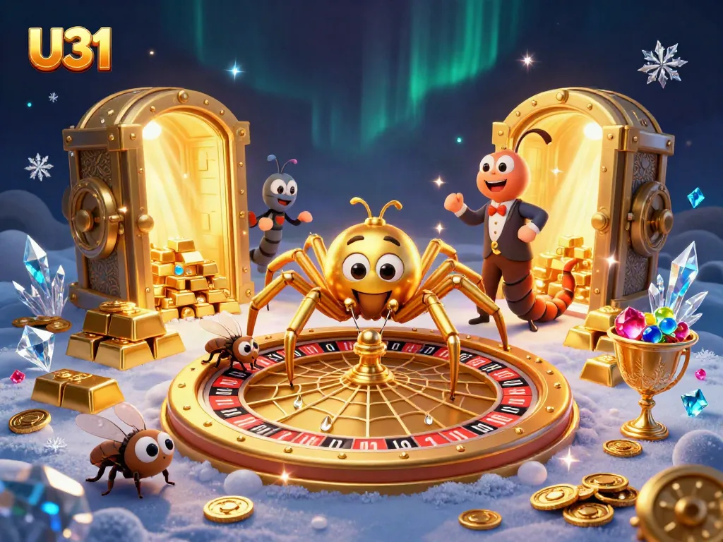 U31 players spin the roulette wheel as they place bets nervously in this vibrant casino illustration.
