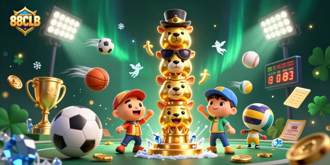 88CLB features a vibrant casino scene with a golden totem pole, sports elements, and festive visuals.